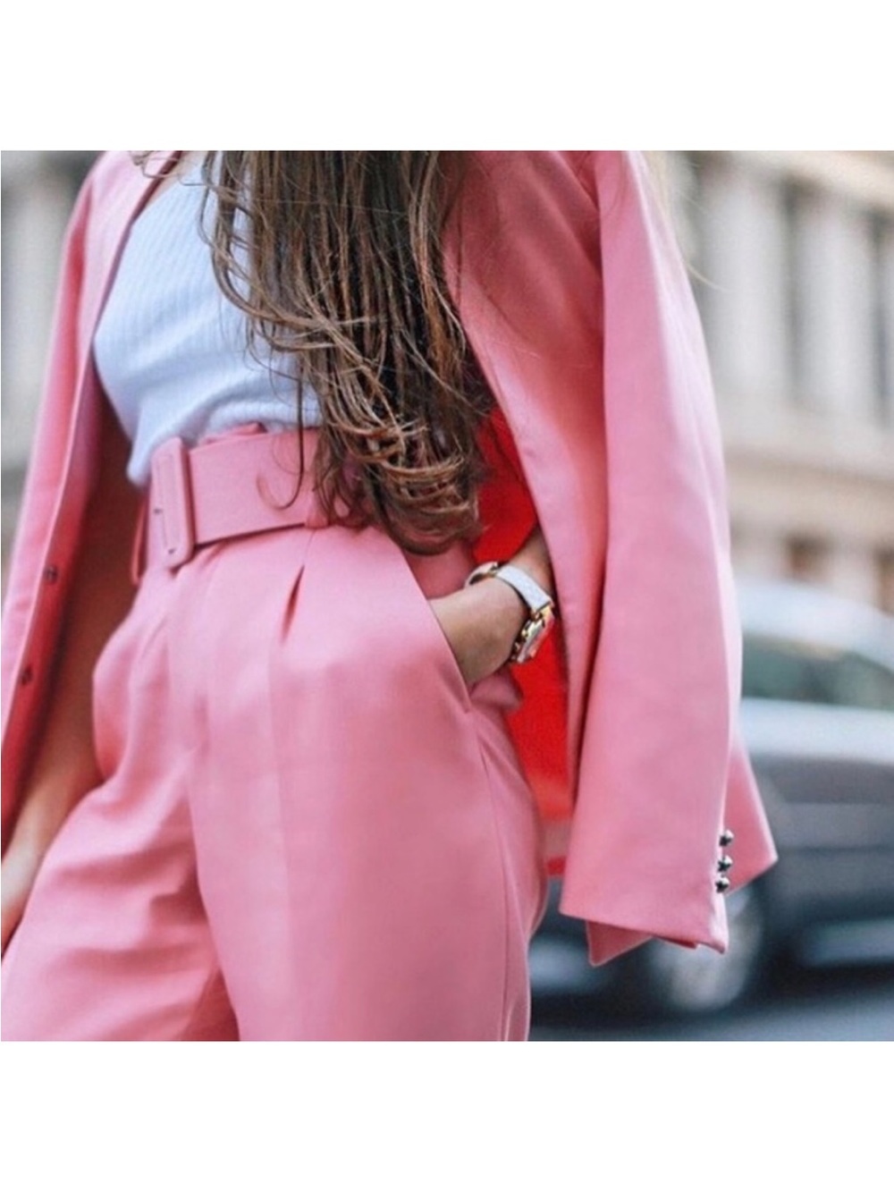 Zara Pink High-Waist Tailored Trousers with Belt